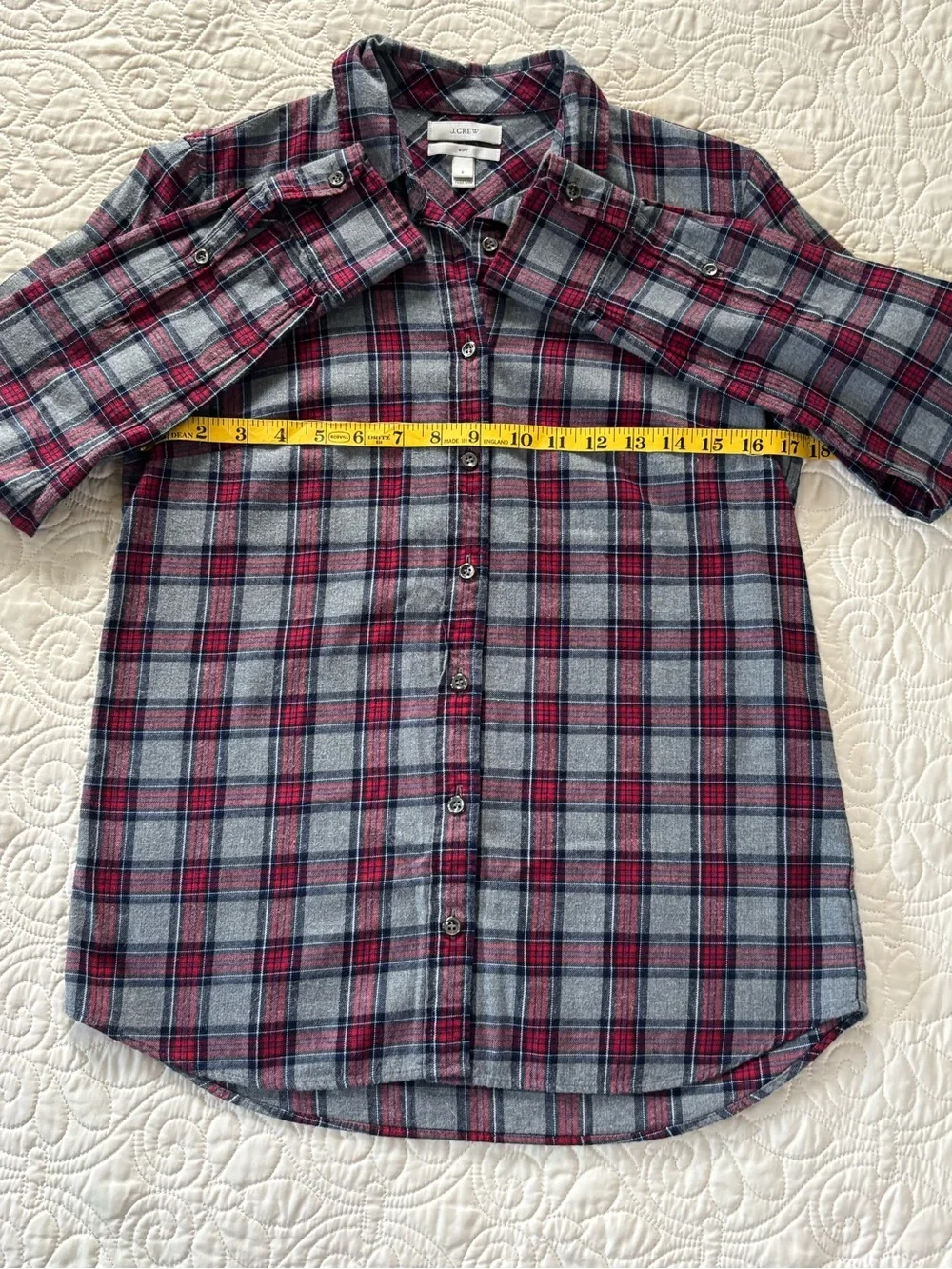 J. Crew Women's Red and Gray Plaid Button-Down Shirt